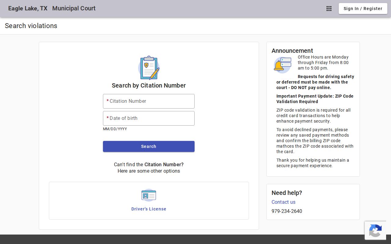 Eagle Lake court records citation search portal